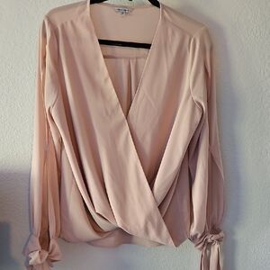 Naked Zebra Blush Pink Tie-Sleeve Wrap Blouse